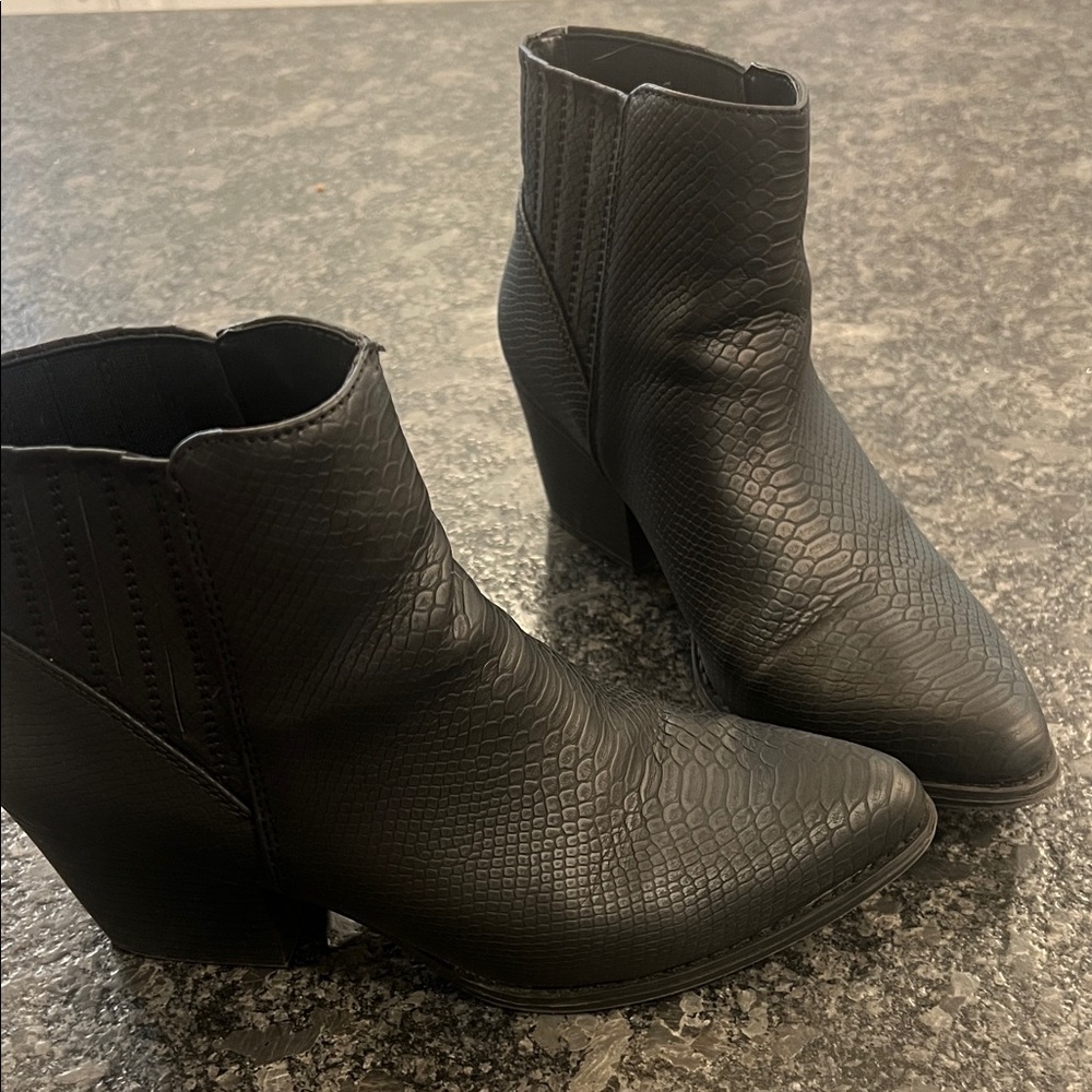 Black snakeskin style booties